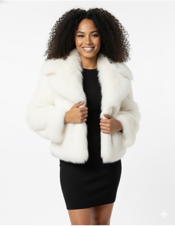 Veste en fausse fourrure blanche à col oversize – Femme