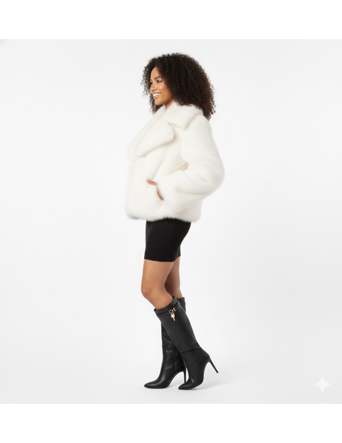 Veste en fausse fourrure blanche à col oversize – Femme
