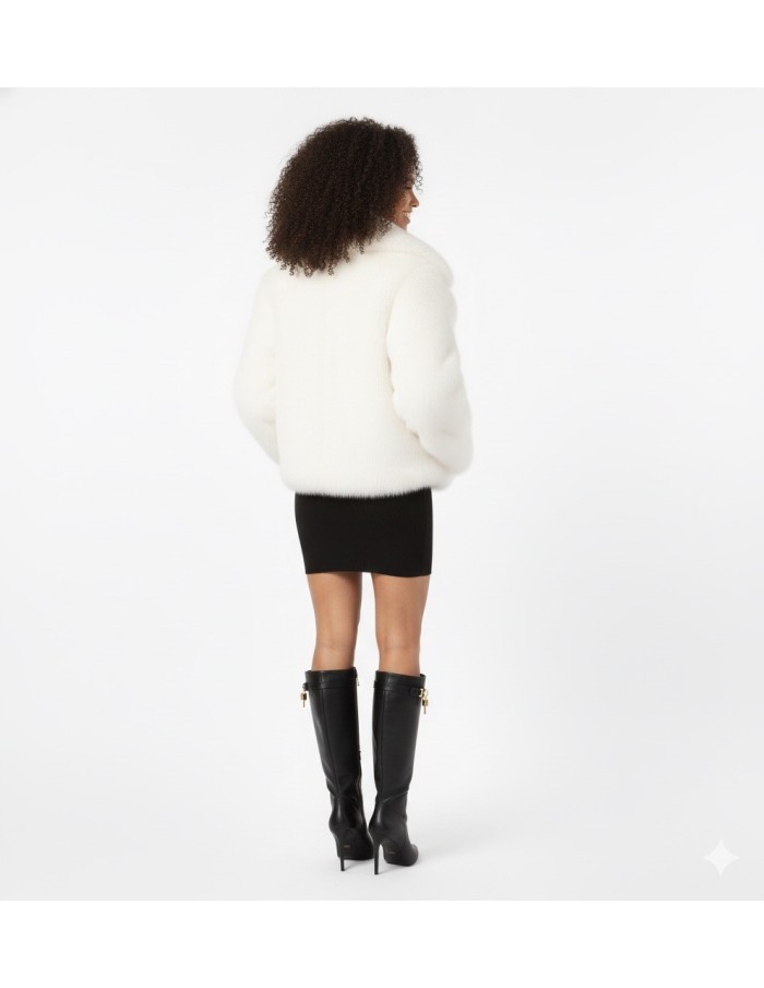 Veste en fausse fourrure blanche à col oversize – Femme