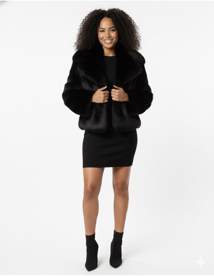 Veste en fausse fourrure noir à col oversize – Femme