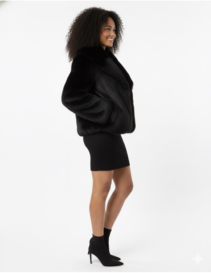 Veste en fausse fourrure noir à col oversize – Femme