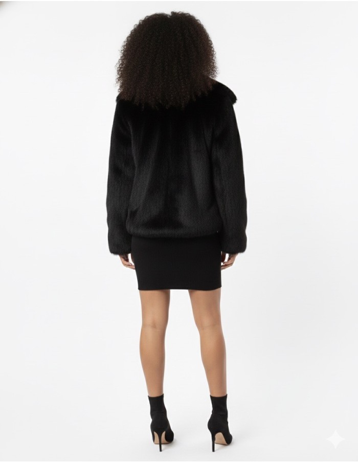 Veste en fausse fourrure noir à col oversize – Femme