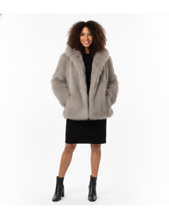 Veste en fourrure taupe à capuche – Femme