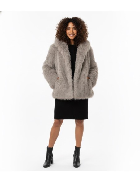 Veste en fourrure taupe à capuche – Femme