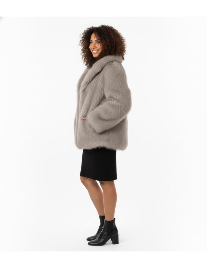 Veste en fourrure taupe à capuche – Femme