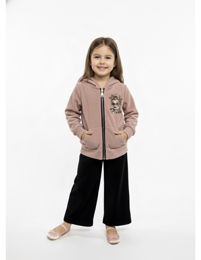 Ensemble à capuche rose zippé – Fille 4 a 14 ans
