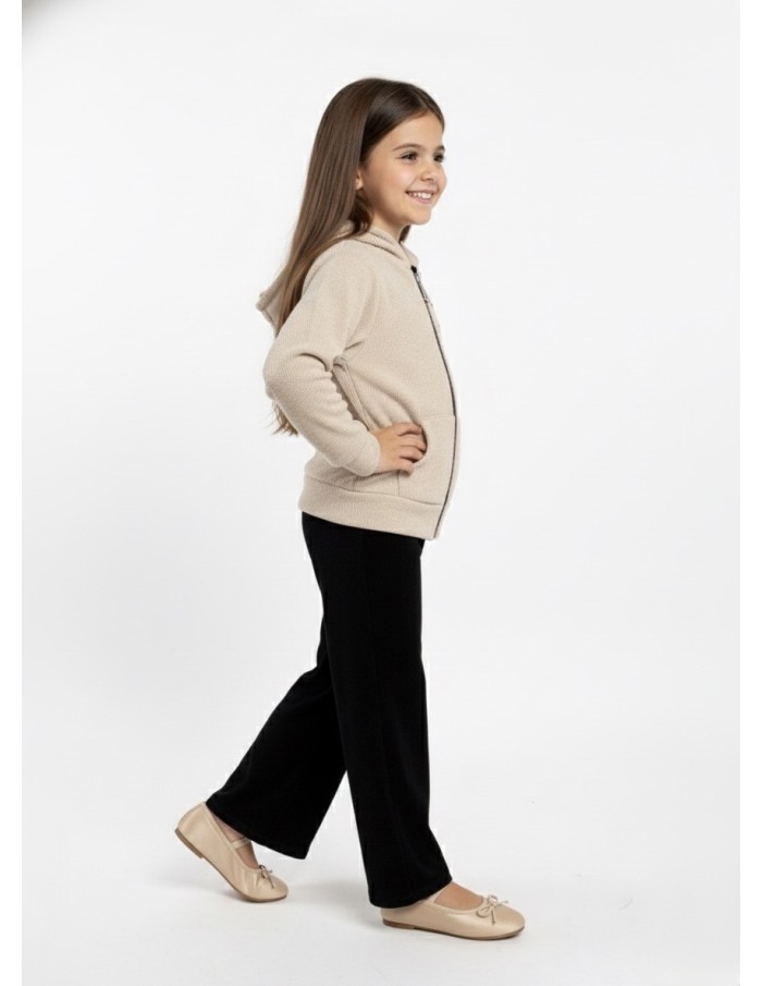Ensemble à capuche beige zippé – Fille 4 à 14 ans