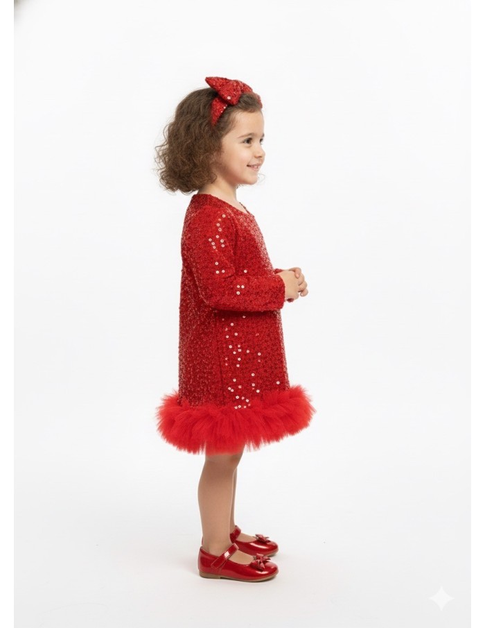 Robe de fête courte rouge – fille 4 à 14 ans