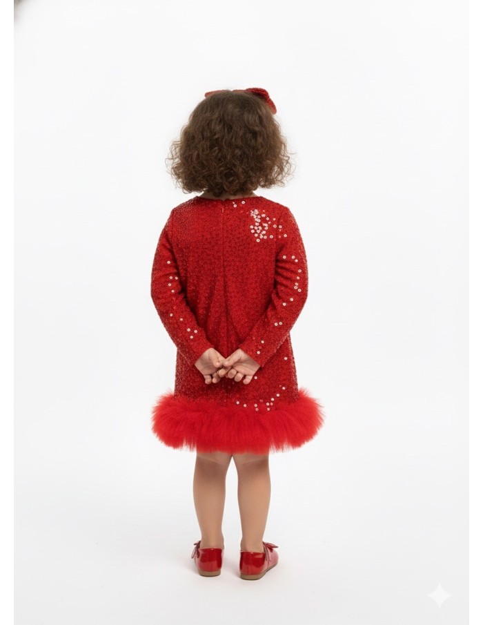 Robe de fête courte rouge – fille 4 à 14 ans