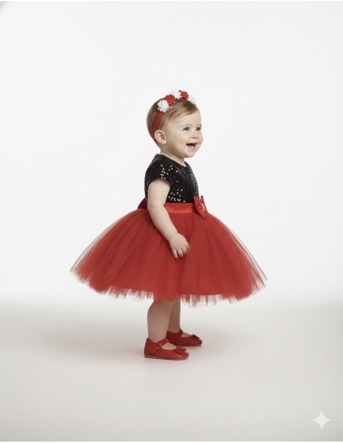 Robe Bébé - Noire Paillettes & Tutu Rouge - Accueil
