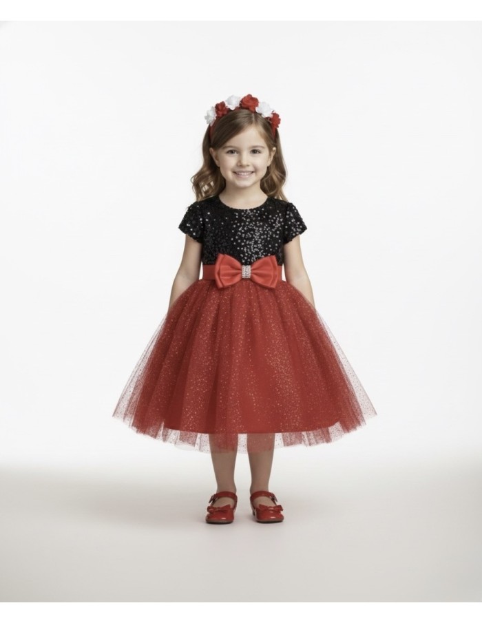 Robe de Fête - Noire et Rouge Pailletée - Accueil