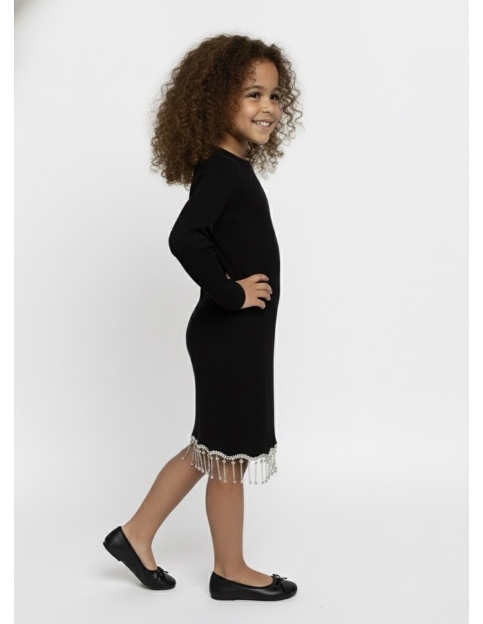 Robe noire manches longues à strass – fille 4 à 14 ans - Accueil