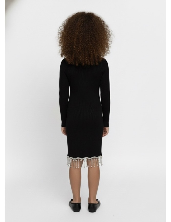 Robe noire manches longues à strass – fille 4 à 14 ans - Accueil