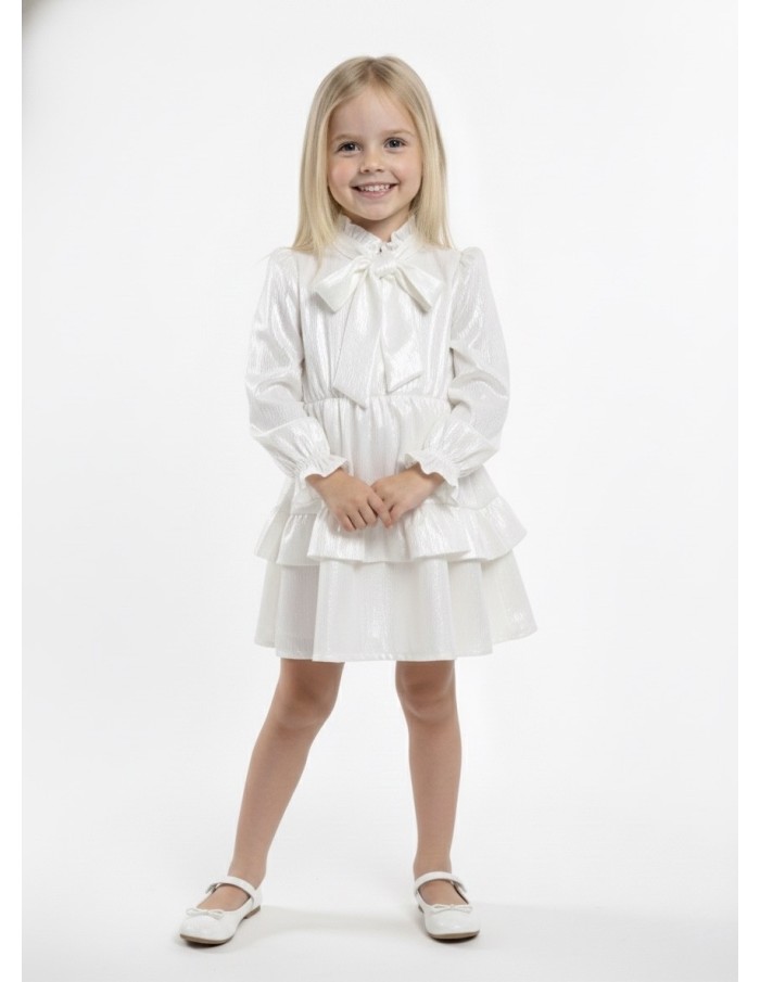 Robe blanche courte en tissu brillant effet drapé – fille 4 à 14 ans - Accueil