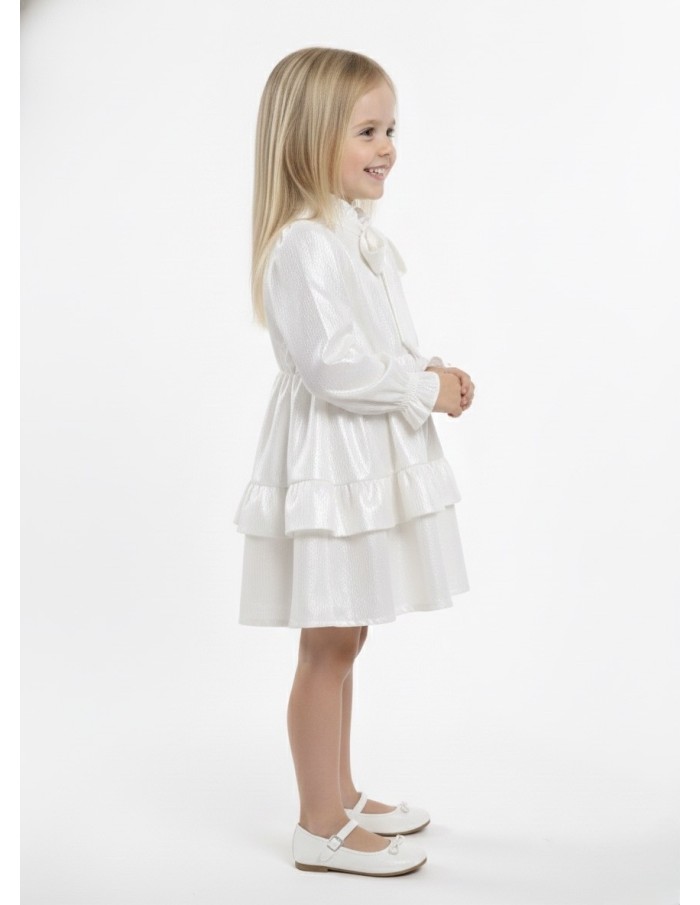 Robe blanche courte en tissu brillant effet drapé – fille 4 à 14 ans - Accueil