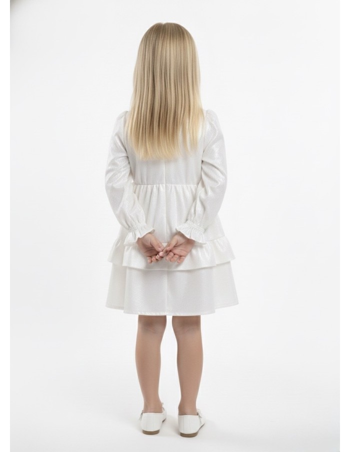 Robe blanche courte en tissu brillant effet drapé – fille 4 à 14 ans - Accueil