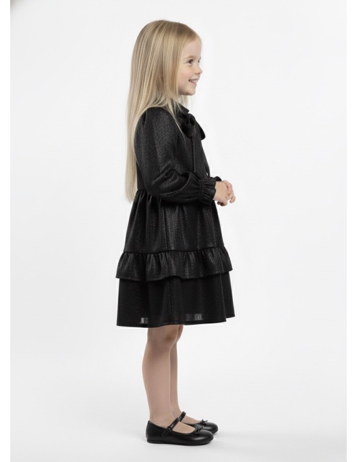 Robe noir courte en tissu brillant effet drapé – fille 4 à 14 ans - Accueil