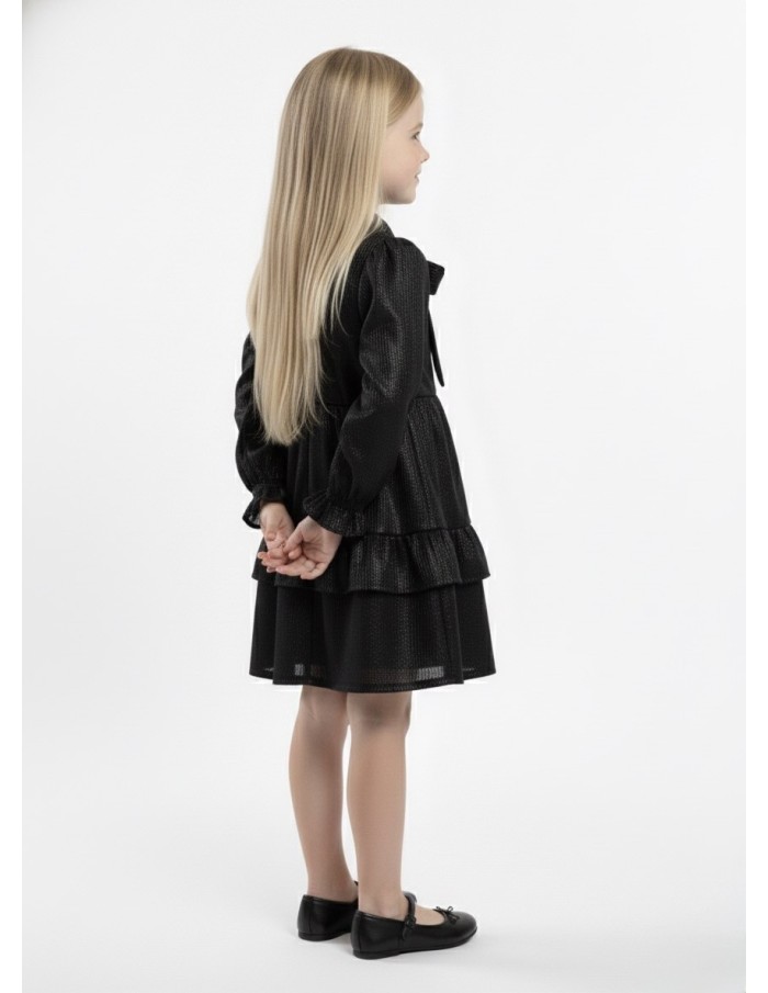 Robe noir courte en tissu brillant effet drapé – fille 4 à 14 ans - Accueil