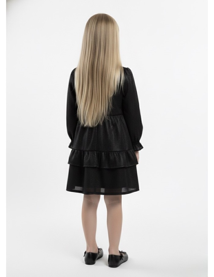 Robe noir courte en tissu brillant effet drapé – fille 4 à 14 ans - Accueil