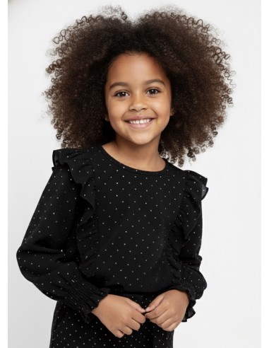 Chemisier blouse noir à volants et...