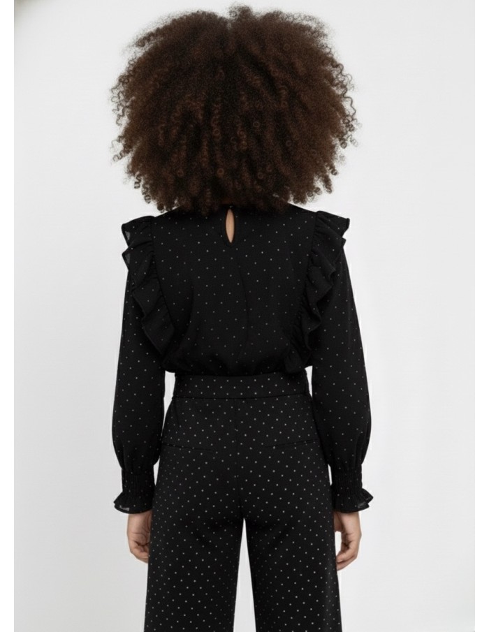 Chemisier blouse noir à volants et strass – Fille 4 à 14 ans - Accueil