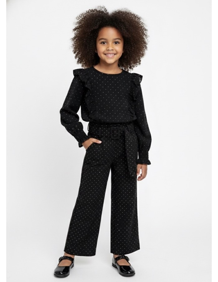 Chemisier blouse noir à volants et strass – Fille 4 à 14 ans - Accueil