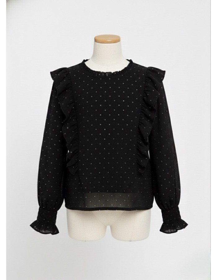 Chemisier blouse noir à volants et strass – Fille 4 à 14 ans - Accueil