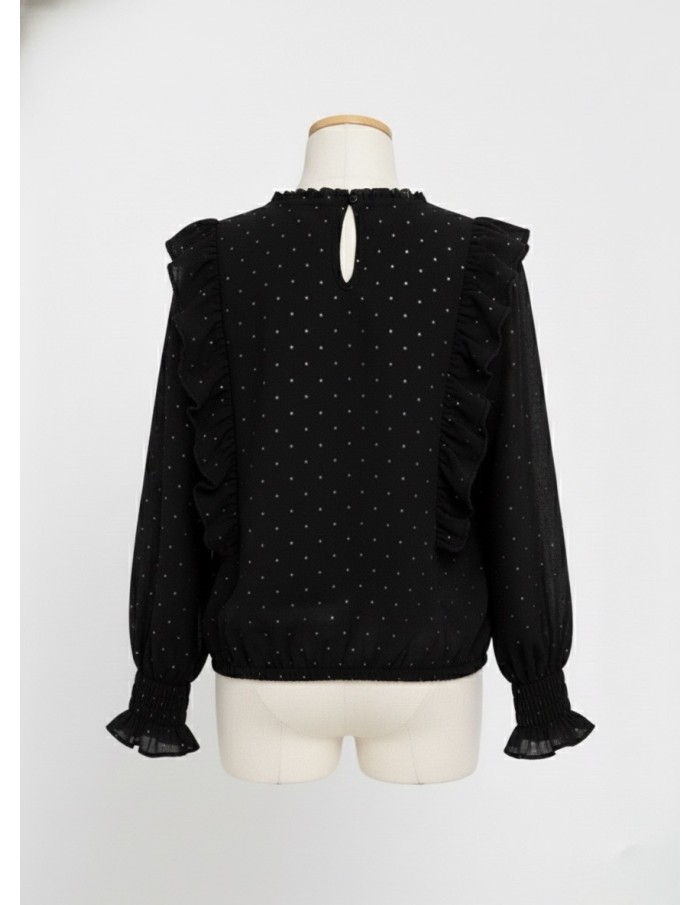 Chemisier blouse noir à volants et strass – Fille 4 à 14 ans - Accueil