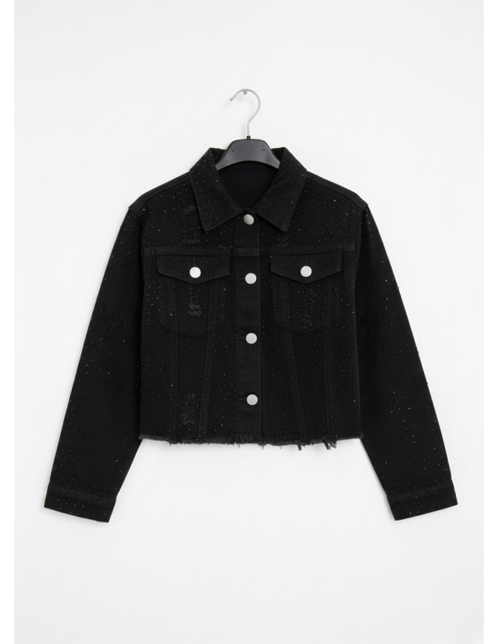 Veste en jean noir destroy à strass – Fille 4 à 14 ans - Accueil