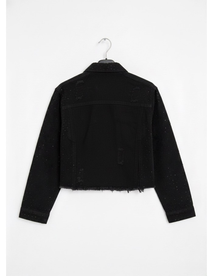 Veste en jean noir destroy à strass – Fille 4 à 14 ans - Accueil