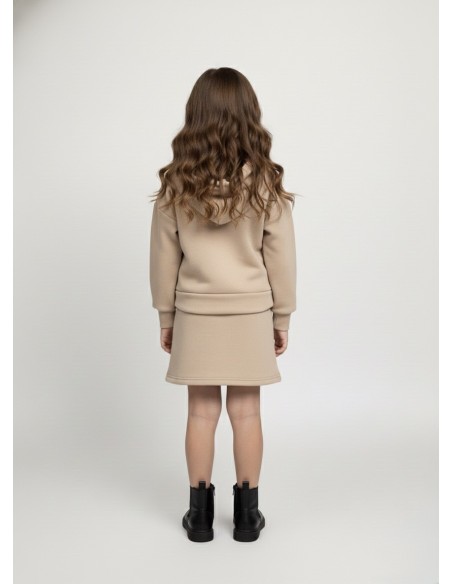 Ensemble beige à capuche avec jupe – Fille 4 à 14 ans