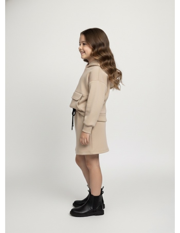 Ensemble beige à capuche avec jupe – Fille 4 à 14 ans