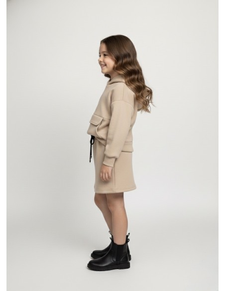 Ensemble beige à capuche avec jupe – Fille 4 à 14 ans