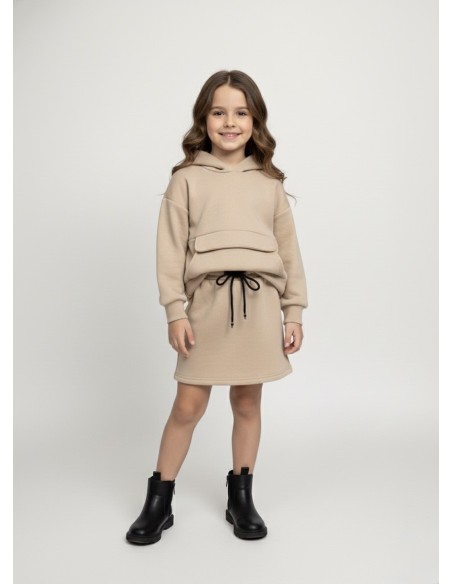 Ensemble beige à capuche avec jupe – Fille 4 à 14 ans