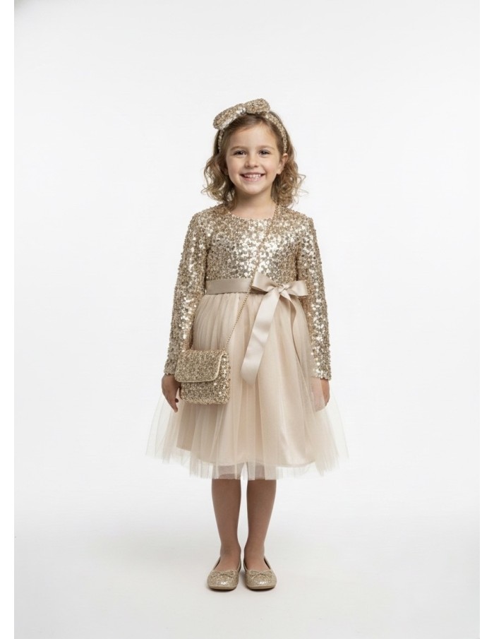 robe fete en sequins rose gold -fille - Accueil