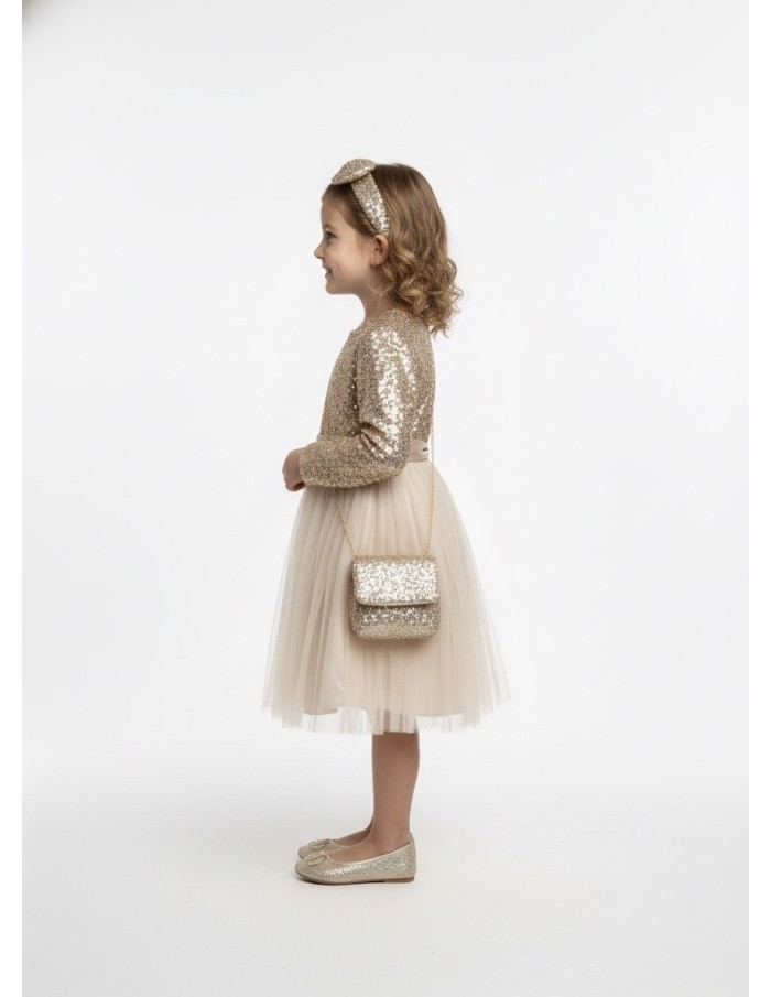 robe fete en sequins rose gold -fille - Accueil