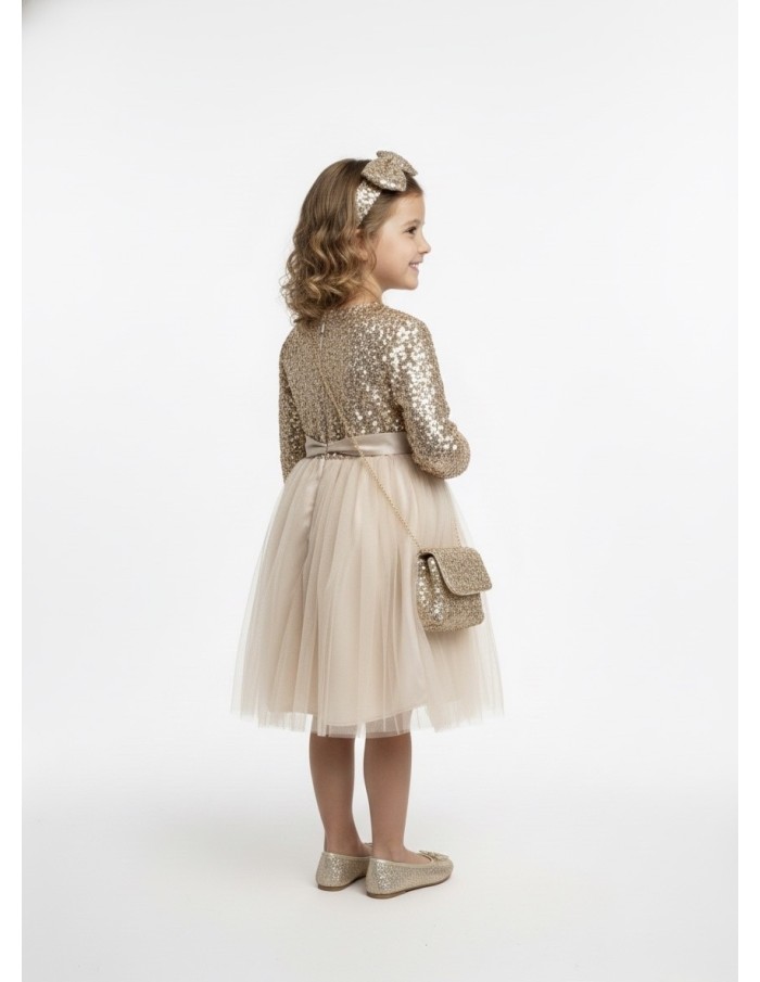 robe fete en sequins rose gold -fille - Accueil
