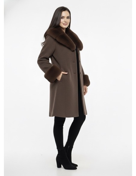 Manteau marron avec Col et Poignets Fourrure - FEMME
