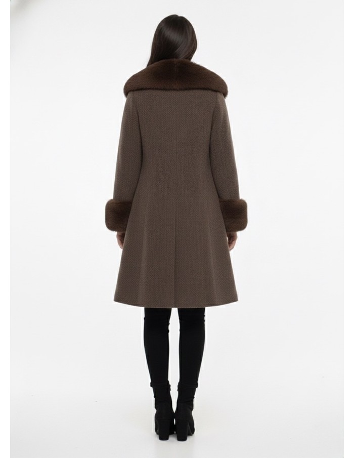 Manteau marron avec Col et Poignets Fourrure - FEMME