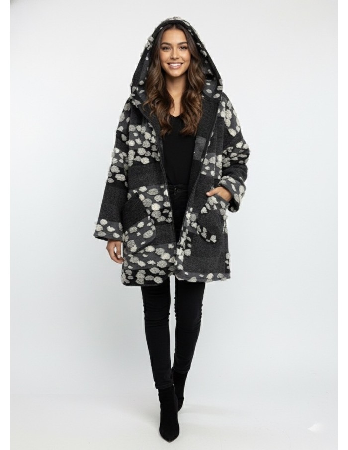 Veste en Laine à Capuche Gris/Noir - FEMME