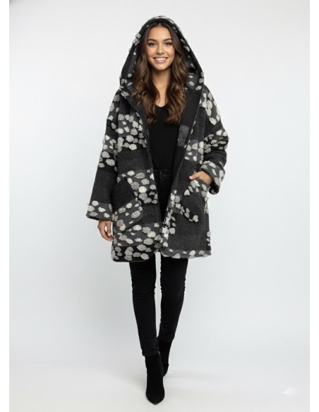Veste en Laine à Capuche Gris/Noir - FEMME