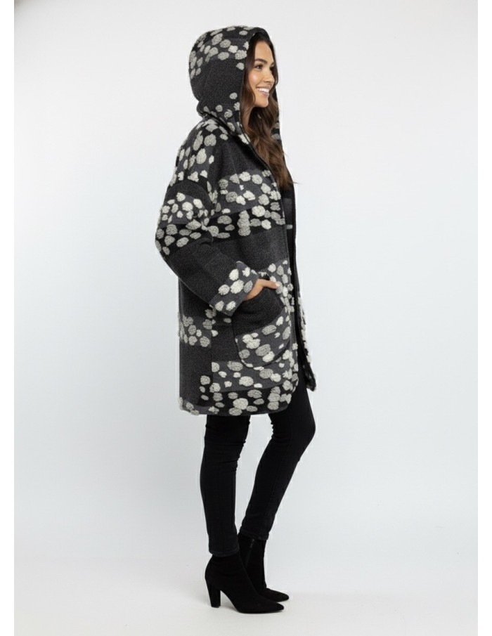 Veste en Laine à Capuche Gris/Noir - FEMME