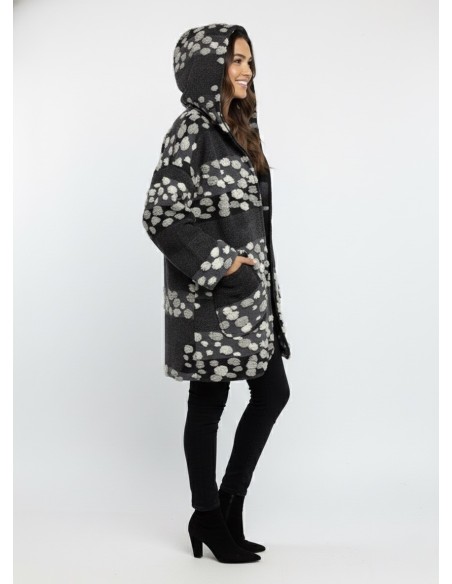Veste en Laine à Capuche Gris/Noir - FEMME