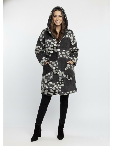 Veste en Laine à Capuche Gris/Noir - FEMME