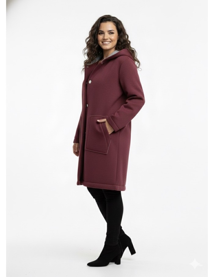 Manteau Mi-Long à Capuche et Bouton - FEMME