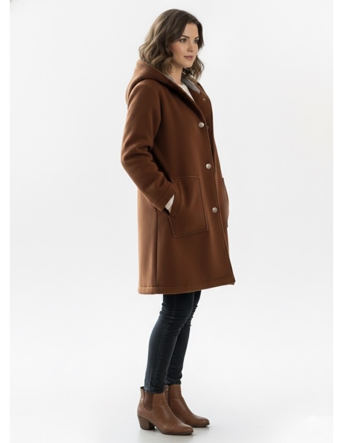 Manteau Mi-Long à Capuche et Bouton - FEMME