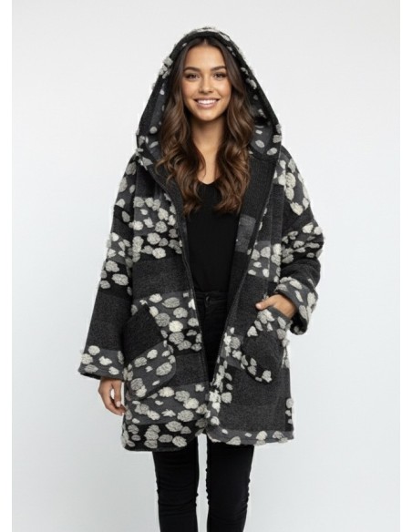 Veste en Laine à Capuche Gris/Noir - FEMME