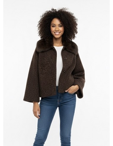 Veste Texturée avec Revers à Fourrure...