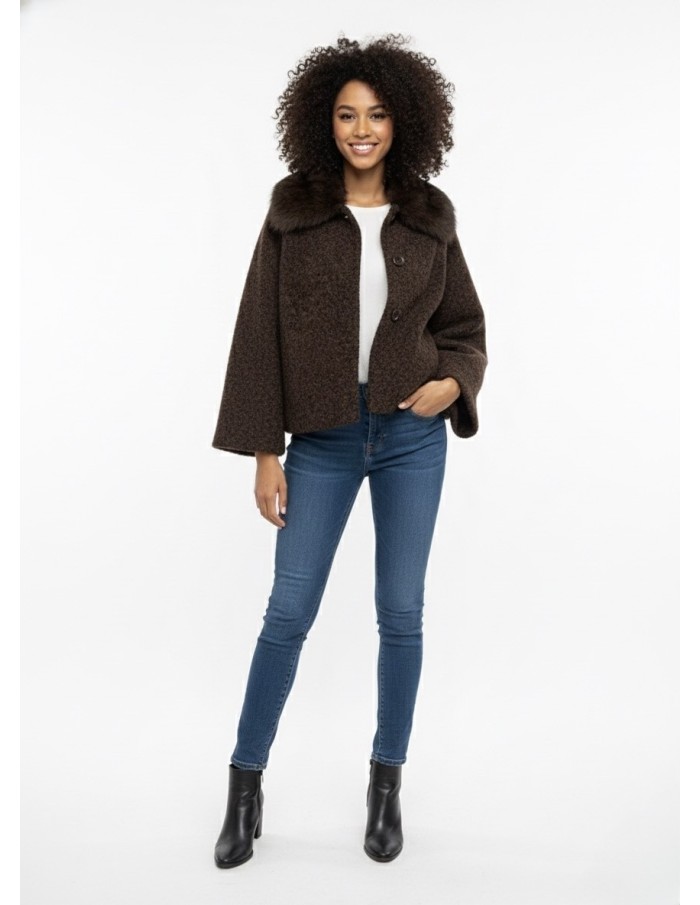 Veste Texturée avec Revers à Fourrure - FEMME - Accueil