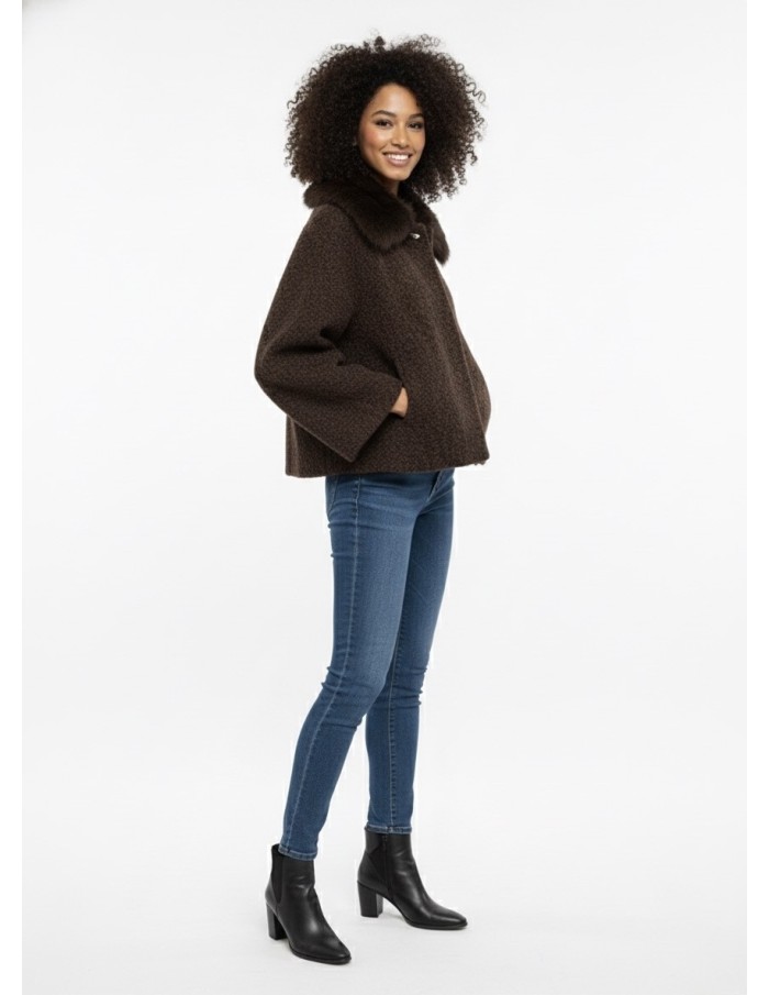 Veste Texturée avec Revers à Fourrure - FEMME - Accueil